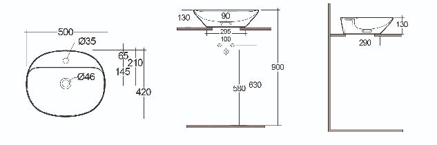 Lavabo appoggio foro rubinetto ovale Rak Ceramics Bianco