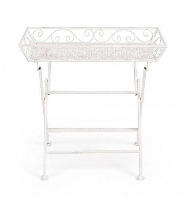 Set 2 Tavolini Rettangolari Acciaio Bianco Stile Rustico - IRENE