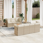 Set Divano da Giardino 8 pz con Cuscini Beige in Polyrattan
