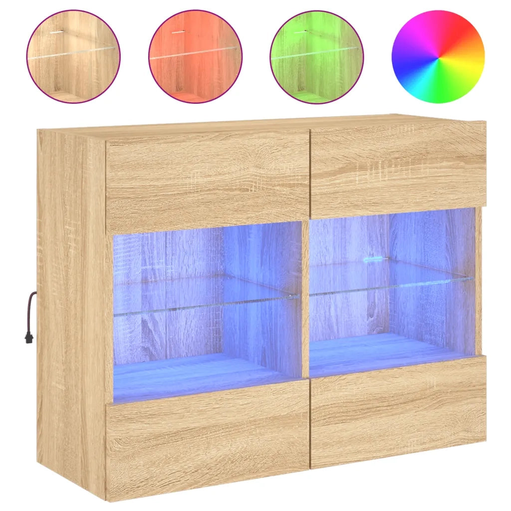 Mobile TV a Parete con Luci LED-Mobile TV a Muro Rovere Sonoma 78,5x30x60,5 cm