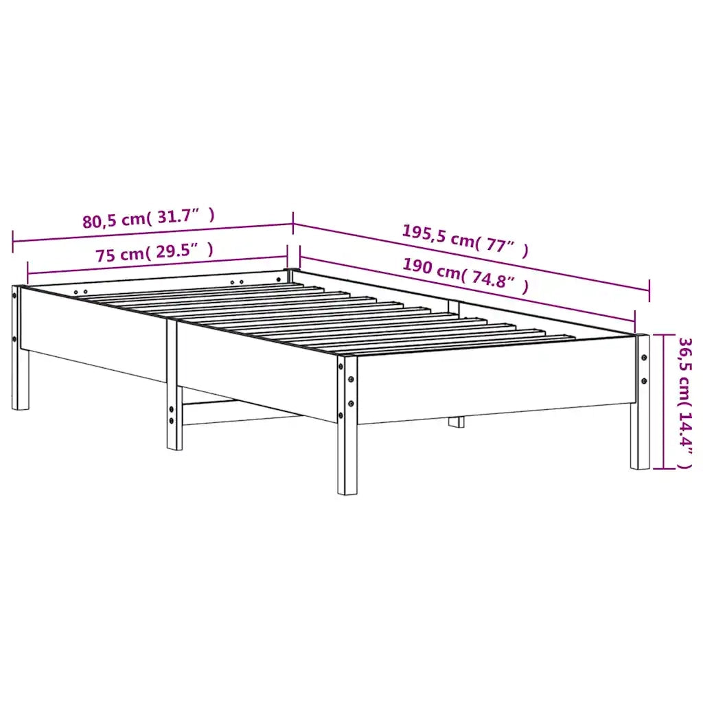 Letto senza Materasso Bianco 75x190 in Legno Massello di Pino 842731