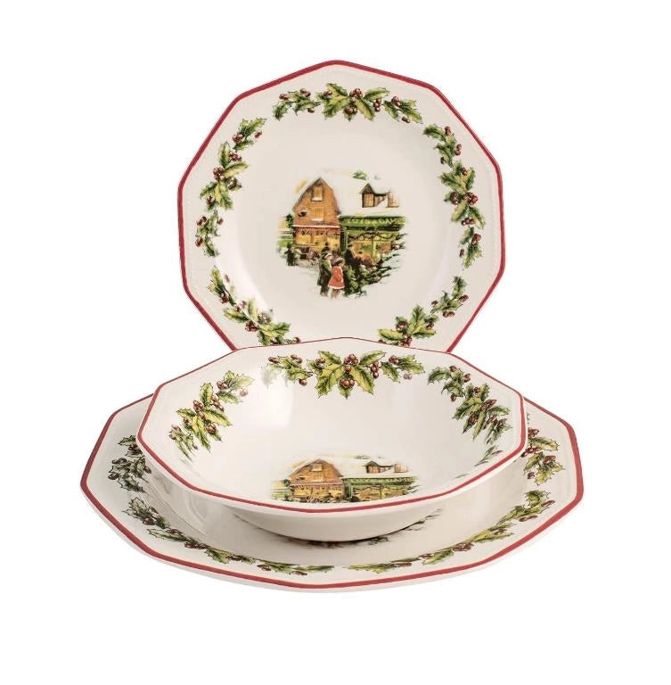 Servizio di Piatti da Tavola Natalizio Holly Toys Churchill 18 Pezzi