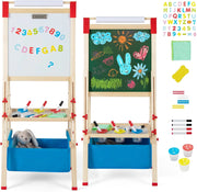 Cavalletto per Bambini Regolabile in Altezza in Legno, Cavalletto a Doppio Lato con Lavagna Magnetica e Bianca, con Scatola, Magneti con Lettere e Numeri, per Bambini 3-8 Anni