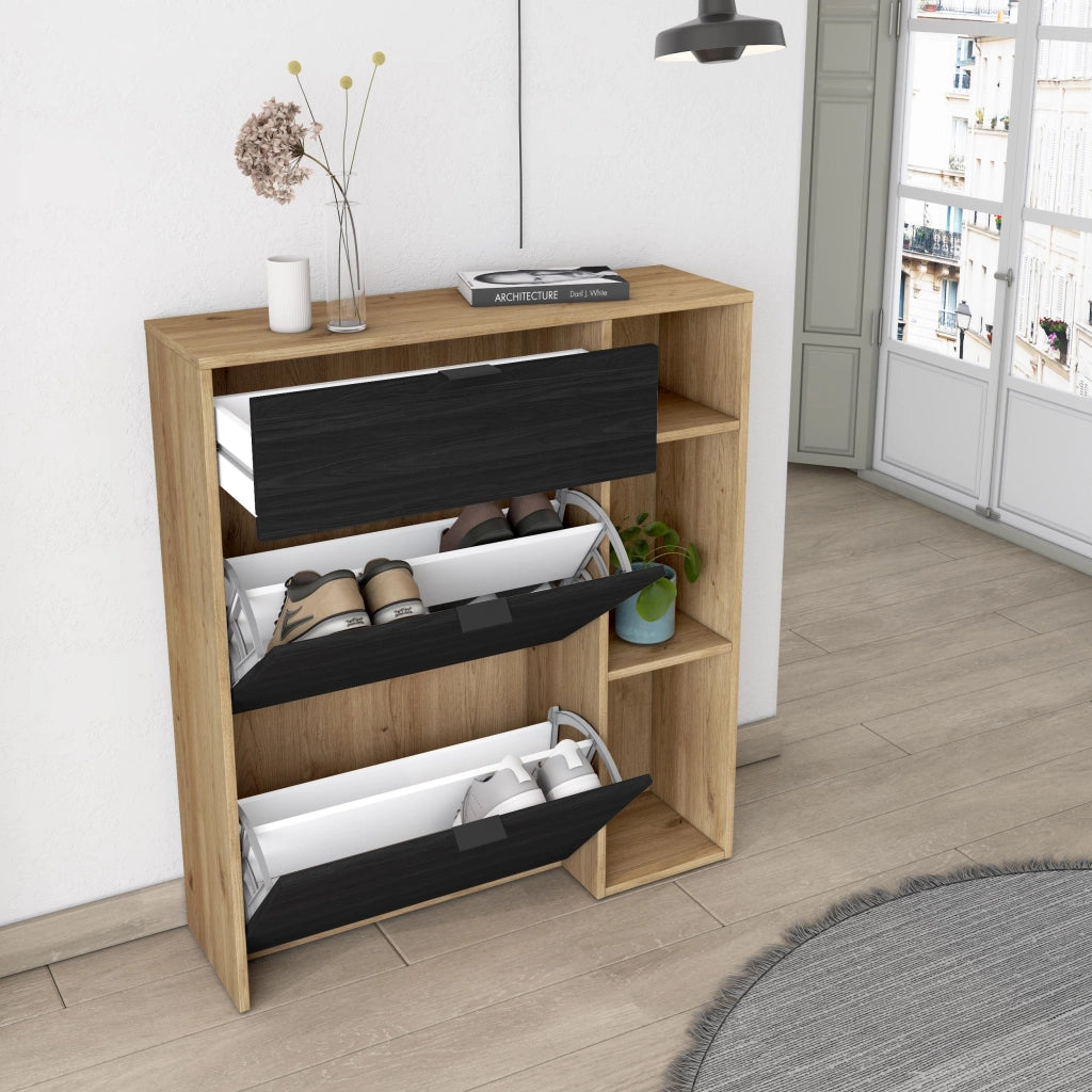 Scarpiera Ingresso, 90x27x102cm, 10 paia di scarpe, Armadio, Rovere e nero