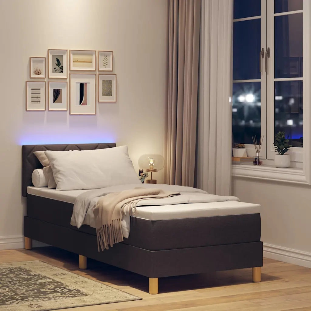 Letto a Sorgente LED con led Marrone Scuro 80 x 200 cm Tessuto