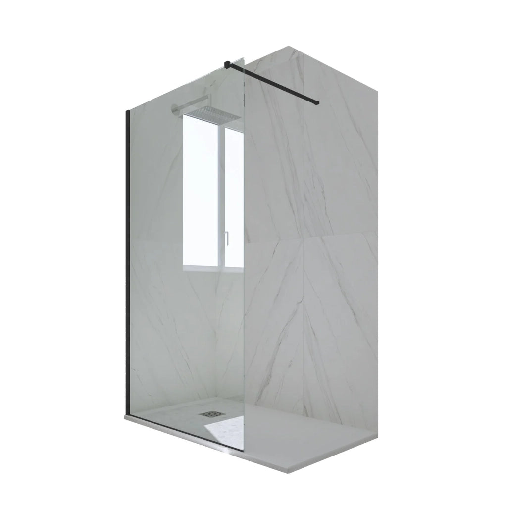 Parete doccia Walk-in da 100 CM H 200 Vetro Trasparente Profilo Nero Matt in pvc mod. Kolors
