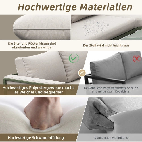 Set Mobili da Giardino con Cuscini Beige ¨C MINIMAL ¨C Poltrona, Divano, Tavolino in Vetro, 4-5 Posti