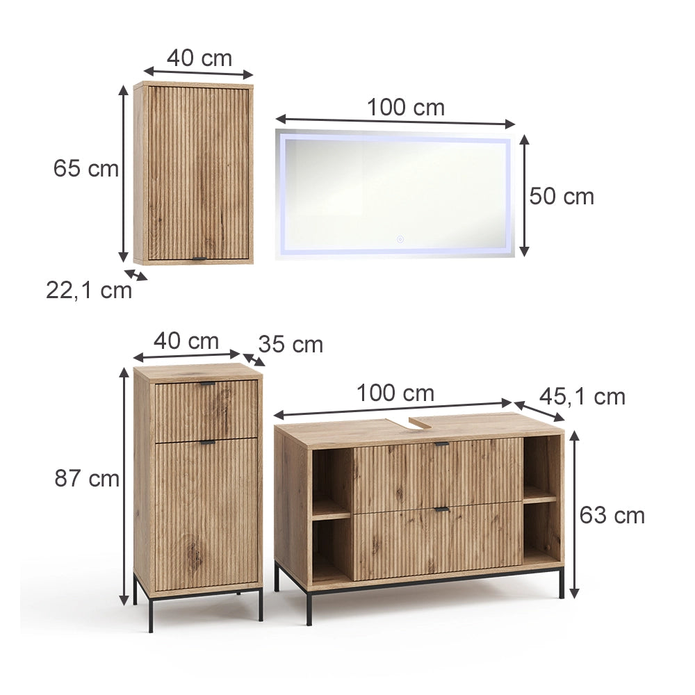Vicco Set di mobili da bagno Quercia vichinga 4 parti