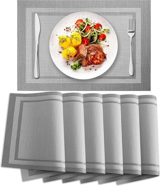 Piatti da tavola lavabili - set da 6 - 30 x 45 cm - termoresistente - sottopiani per piatti - antiscivolo - grigio