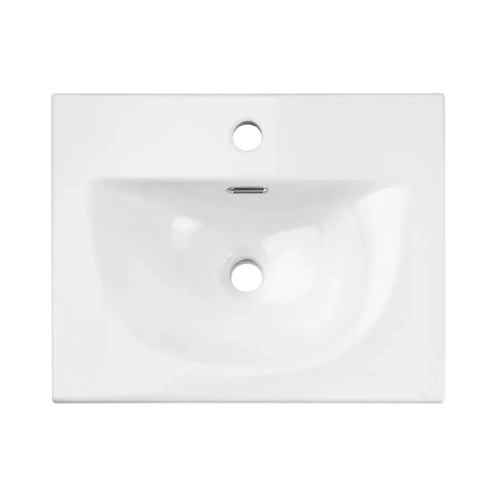 Set da bagno sospeso VANO in rovere chiaro 50cm: mobile sottolavabo con cassetti e frontale scanalato + lavabo incassato