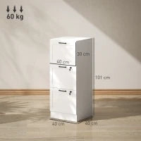 Mobiletto scrivania in legno con 3 cassetti, serratura e guide regolabili, 40 x 40 x 101 cm, Bianco