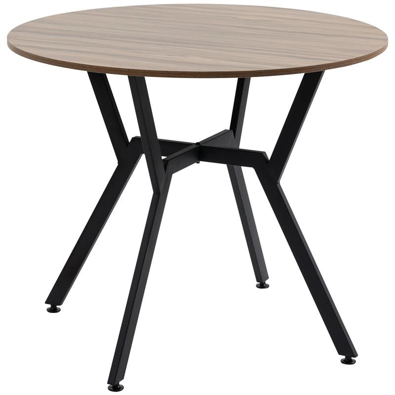 TAVOLO ROTONDO DA SOGGIORNO PER 2 PERSONE CON SOSTEGNO A X, IN LEGNO E ACCIAIO,Ø90 X 76AH CM, NERO E MARRONE