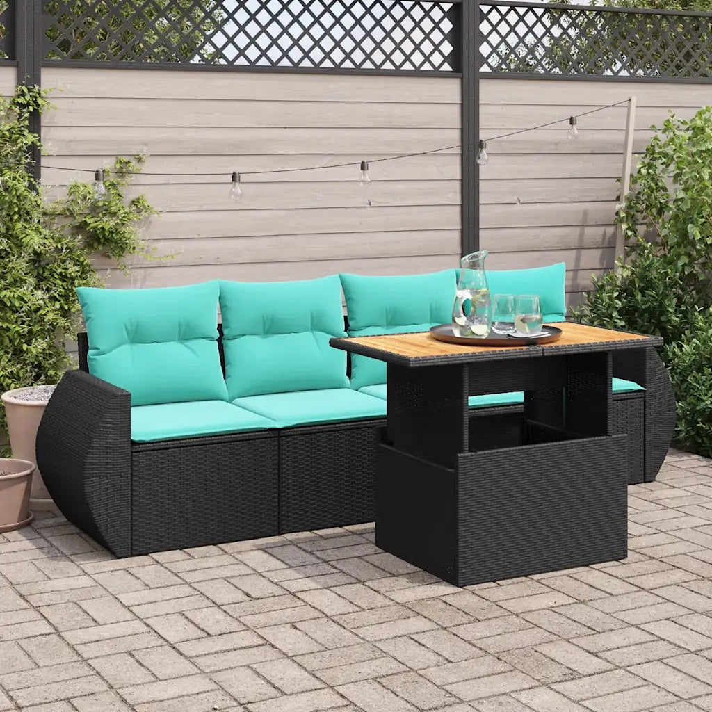 Set Divani da Giardino 5 pz con Cuscini in Polyrattan Nero