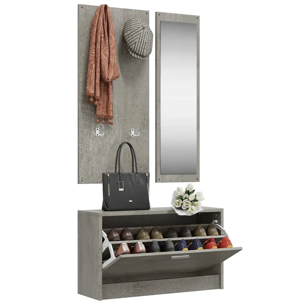 Ensemble d'armoires à chaussures 3-en-1 Gris béton