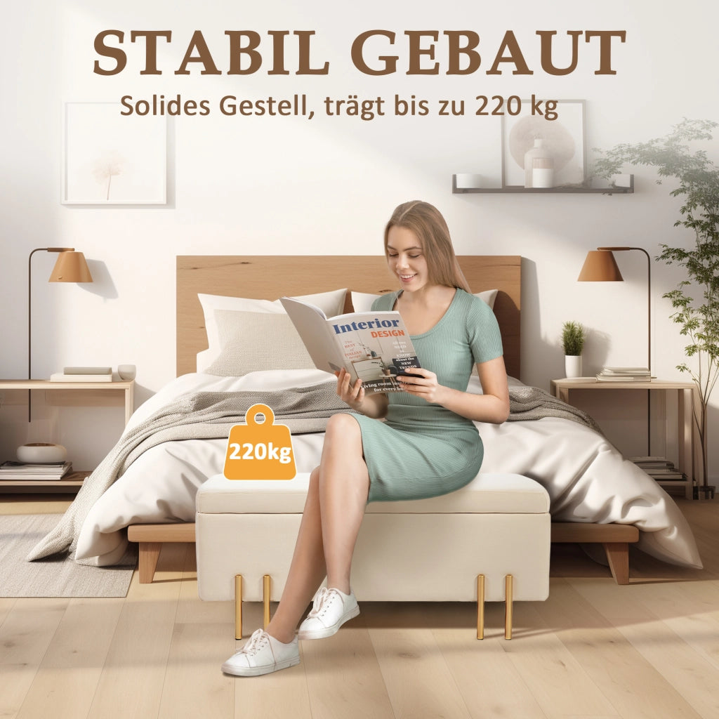 Divano imbottito con contenitore ¨C zephmum ¨C Beige, Tessuto, 100x40x42 cm