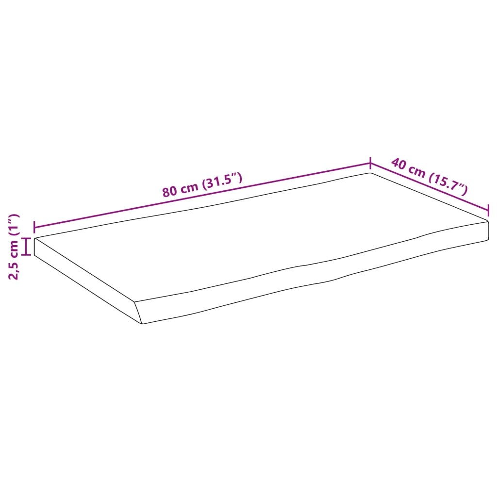 vidaXL Piano Tavolo Bordi Vivi 80x40x2,5cm Legno Massello Mango Grezzo