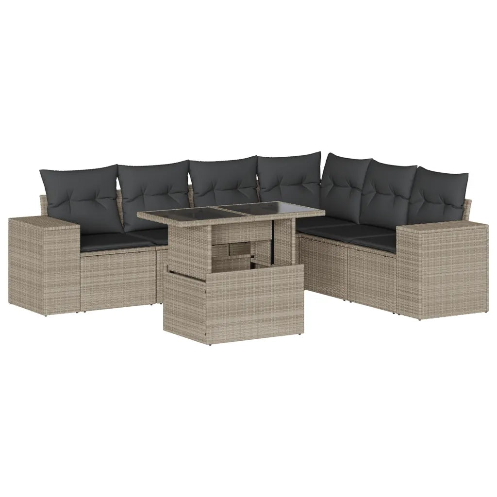 vidaXL Set Divani da Giardino 7pz con Cuscini Grigio Chiaro Polyrattan