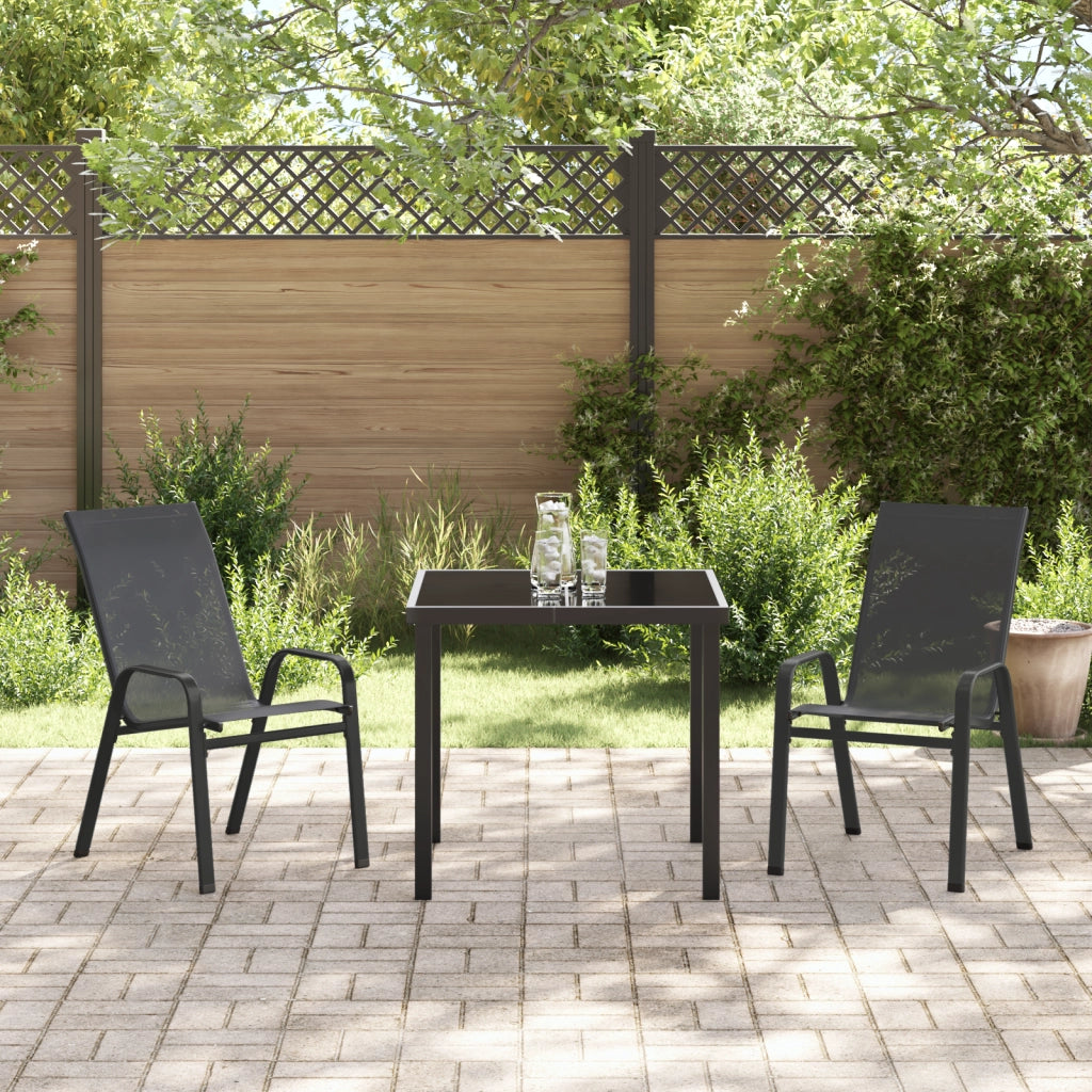 Set da Pranzo Giardino  3 Pezzi Nero Textilene e Acciaio