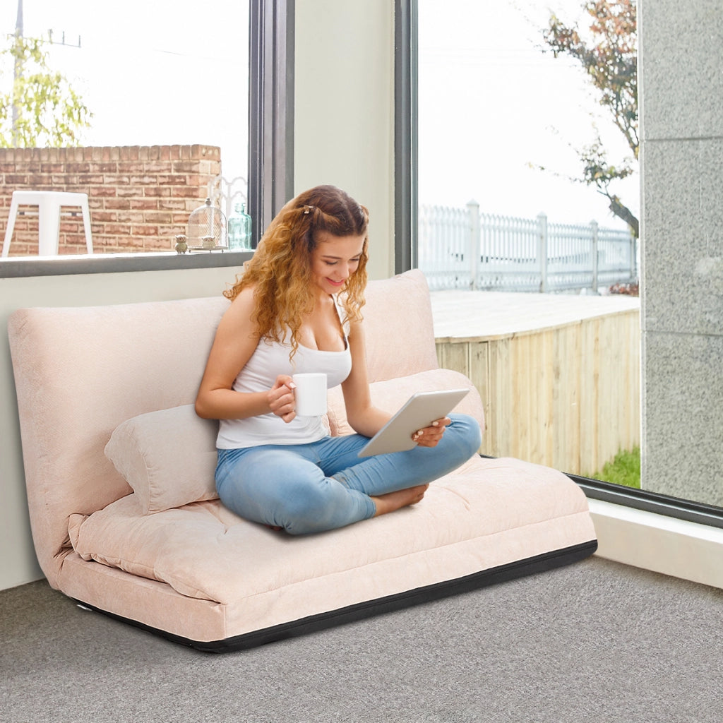 Divano terra regolabile 6 posizioni 2 cuscini letto durevole stabile-Sofa Divano fodera camoscio Beige