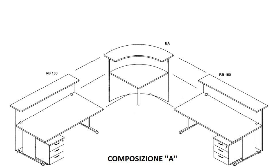 Composizione completa reception in melaminico verniciato cm. 256X256X115H
