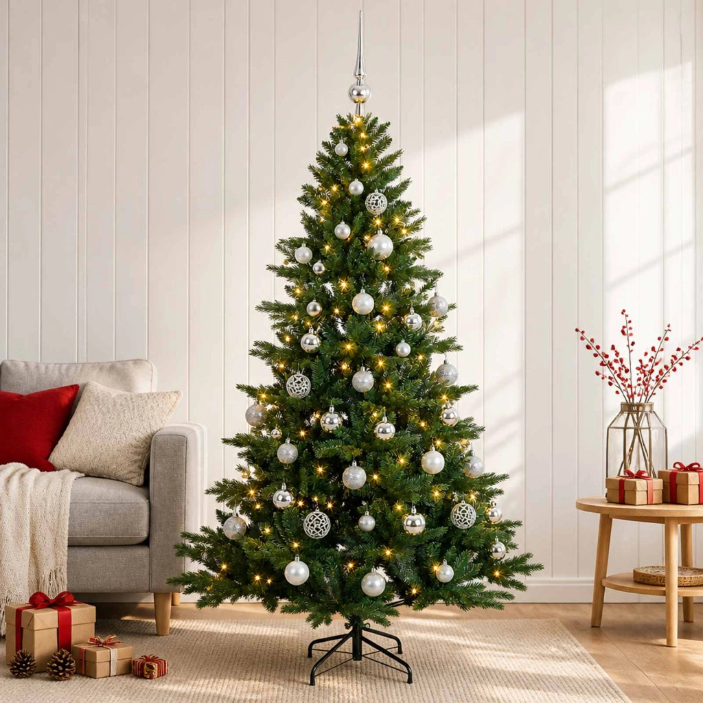 Albero di Natale artificiale con palline 120 cm 150 LED 3465959