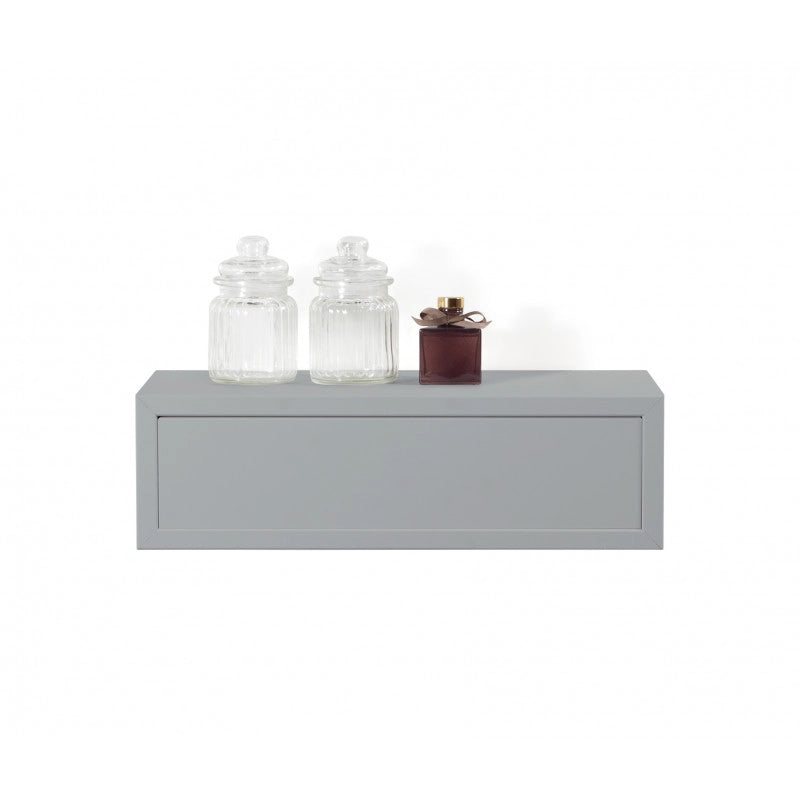 Mensola da Muro Lego con Cassetto, Comodino Sospeso, Mensola da Parete, 45x13.4 p20 cm, Grigio - Made in Italy