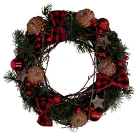 Coroncina con pigne e fiocchi rosso scozzese cm Ø34x10