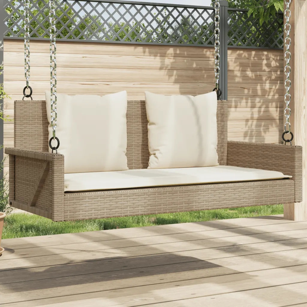 Panca da Giardino | Panchina a Dondolo con Cuscini Beige 119x56x48 cm in Polyrattan