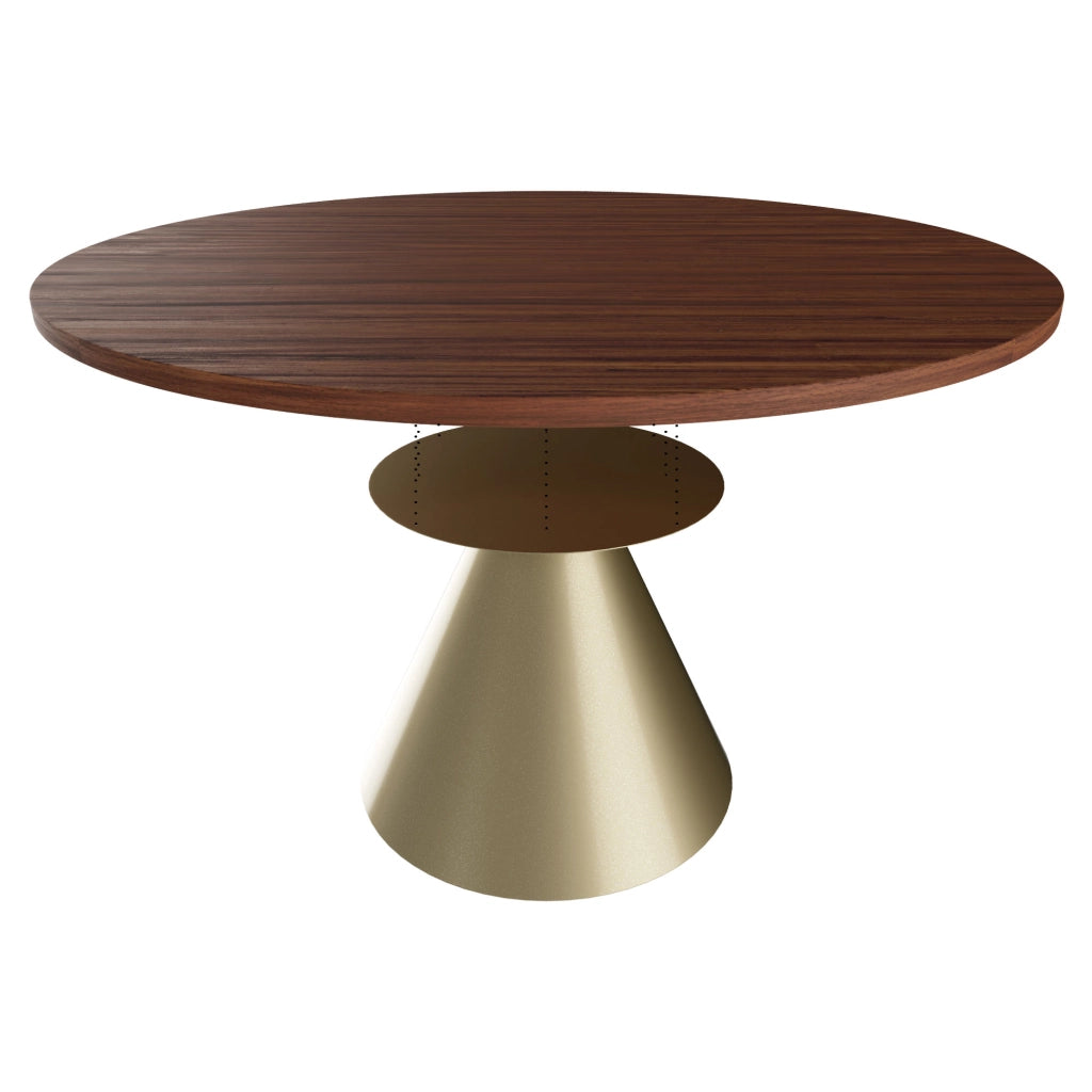 Artù Brass - Tavolo da pranzo rotondo ⌀ 120 cm in legno laminato con base a cono in metallo, top legno scuro