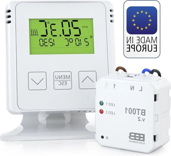 Termostato a camera in rame con ricevitore a piede - portata fino a 35 m - riscaldamento elettrico - riscaldamento infrarosso - programmi settimanali - protezione dal gelo - bianco