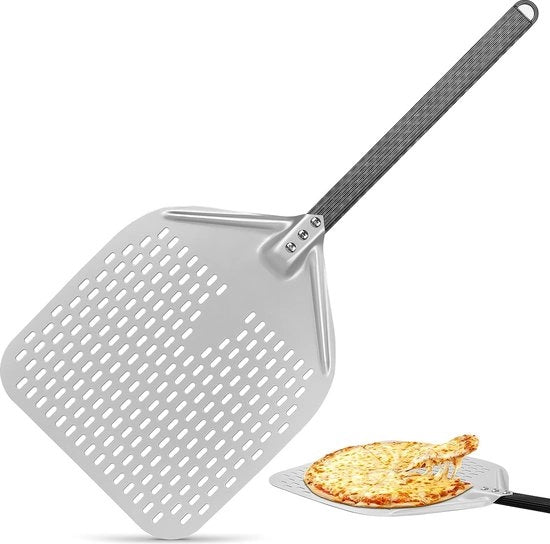 Spiedino per pizza forato, 30 cm spiedino per pizza forato in alluminio anodizzato con manico antiaderente, spiedino per pizza casalinga, pane, dolce