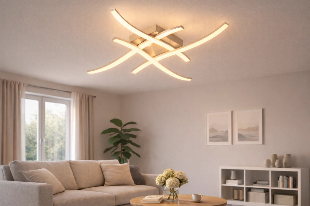 Plafoniera LED Moderna 35W 2800LM CCT Switch 3000K 4000K 6500K 64x64 cm Soffitto Design Curvo Alluminio Bianco Acrilico Opaco 120°