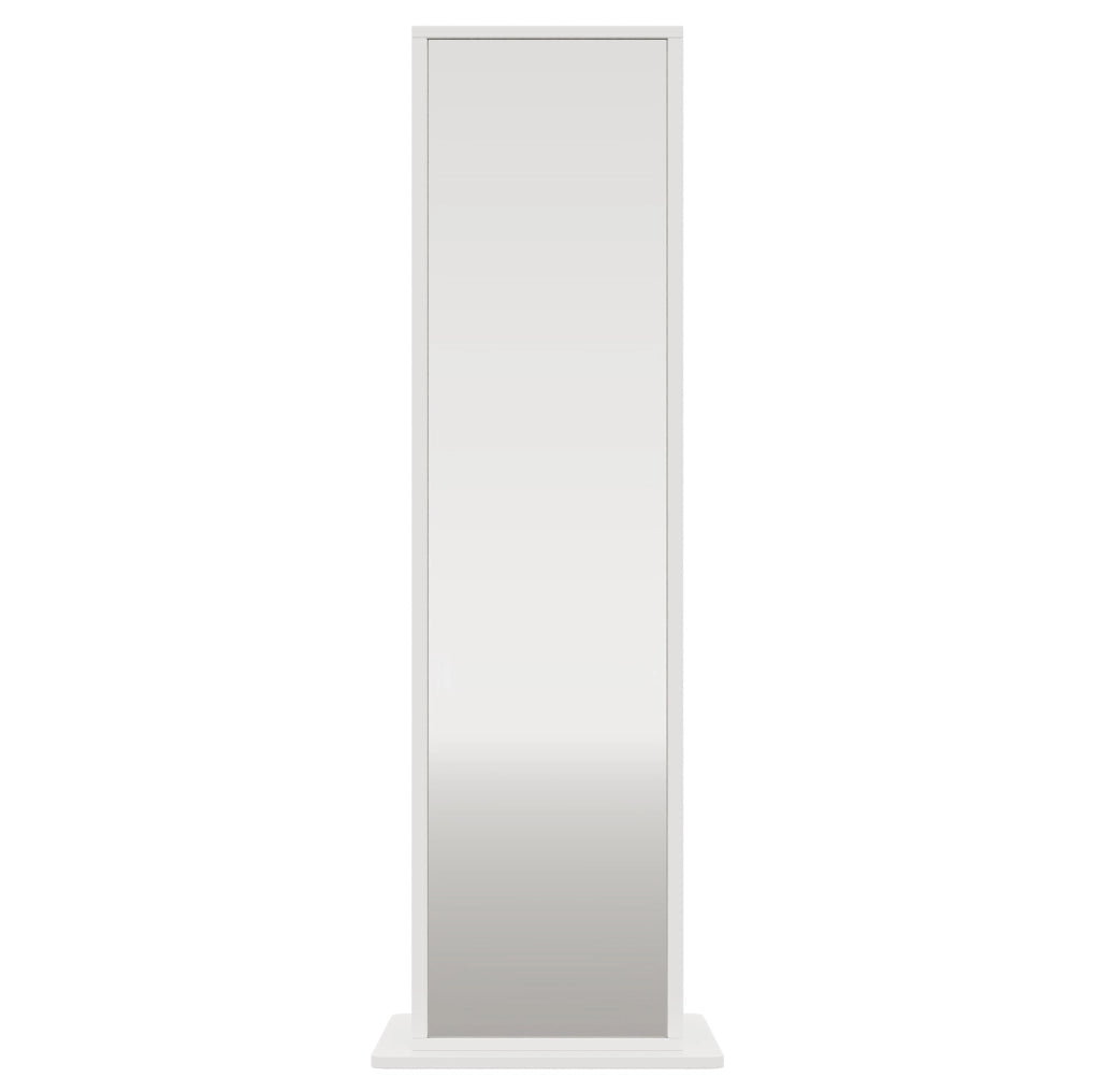 Mobile girevole ULEVR 45x45x168 cm con specchio a figura intera, 4 vani aperti e cassetto, bianco