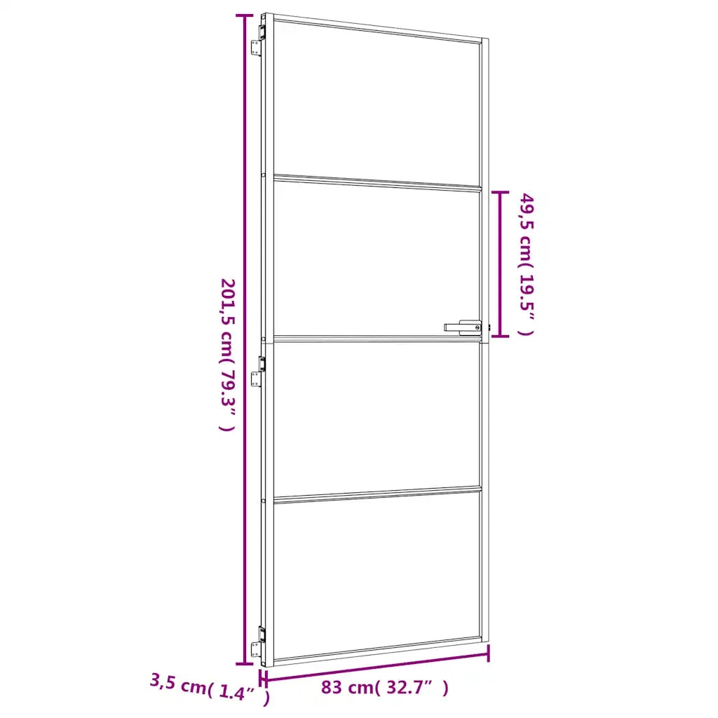 Porta Interni Sottile Oro 83x201,5cm Vetro Temperato Alluminio 155133