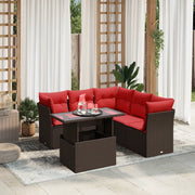 Set Divani da Giardino 6 pz con Cuscini Marrone in Polyrattan 3266584
