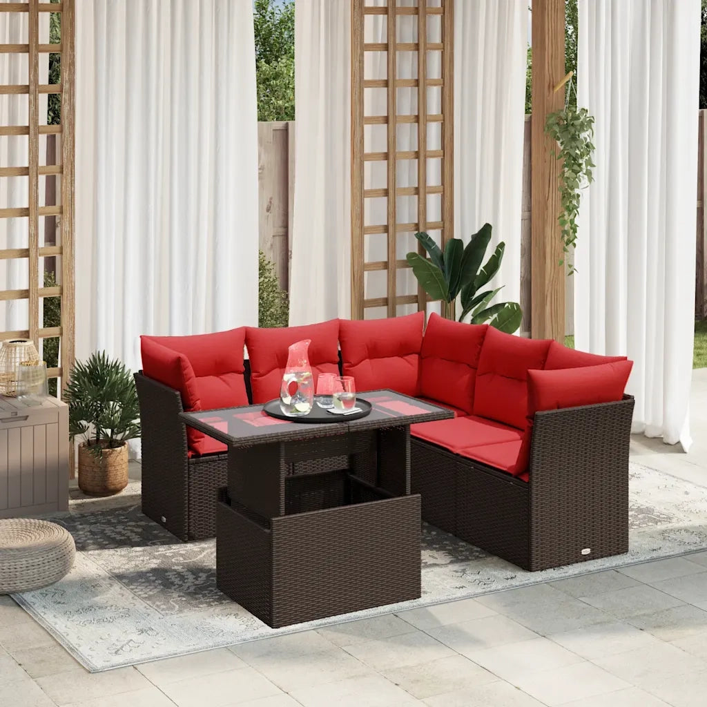 Set Divani da Giardino 6 pz con Cuscini Marrone in Polyrattan 3266584