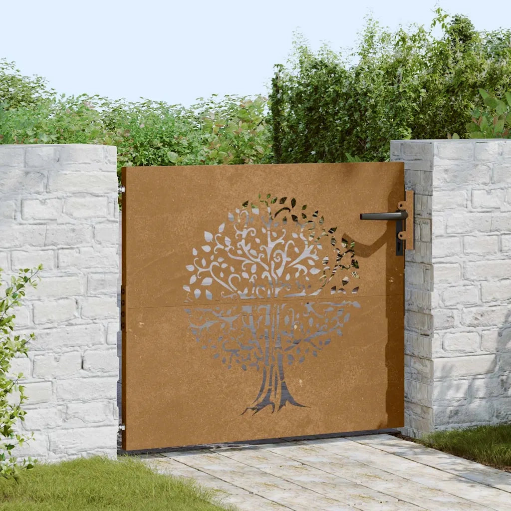 Cancello da giardino 85x75 cm in acciaio Corten con design ad albero 153208