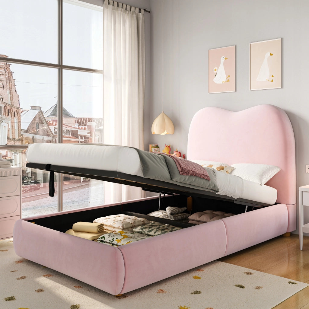 Letto imbottito 90x200 - Xylo - Struttura, meccanismo idraulico, rosa