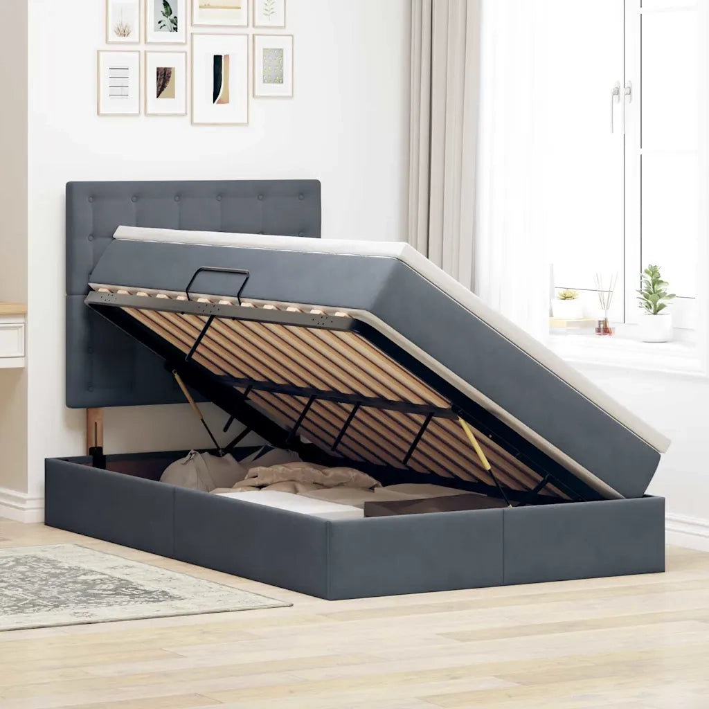 Letto con contenitore e materasso Grigio scuro 120 x 200 cm