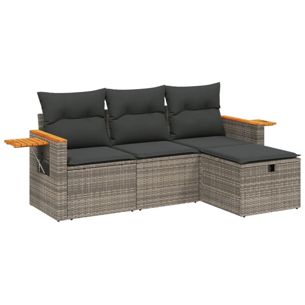 Set Divani da Giardino 4 pz | Set Salotto da Giardino con Cuscini in Polyrattan Grigio