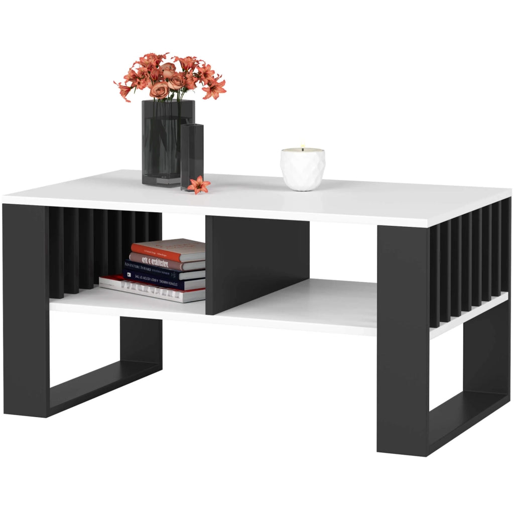 Tavolino da caffè AKORD ROCKFORD Bianco 92 cm gambe Nere 92x53x45 cm