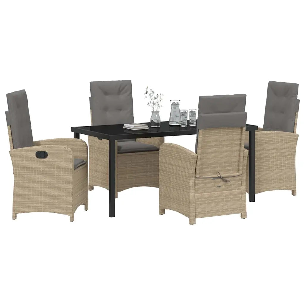 Set da Pranzo per Giardino con cuscino 5 pcs Beige polyrattan 3380291