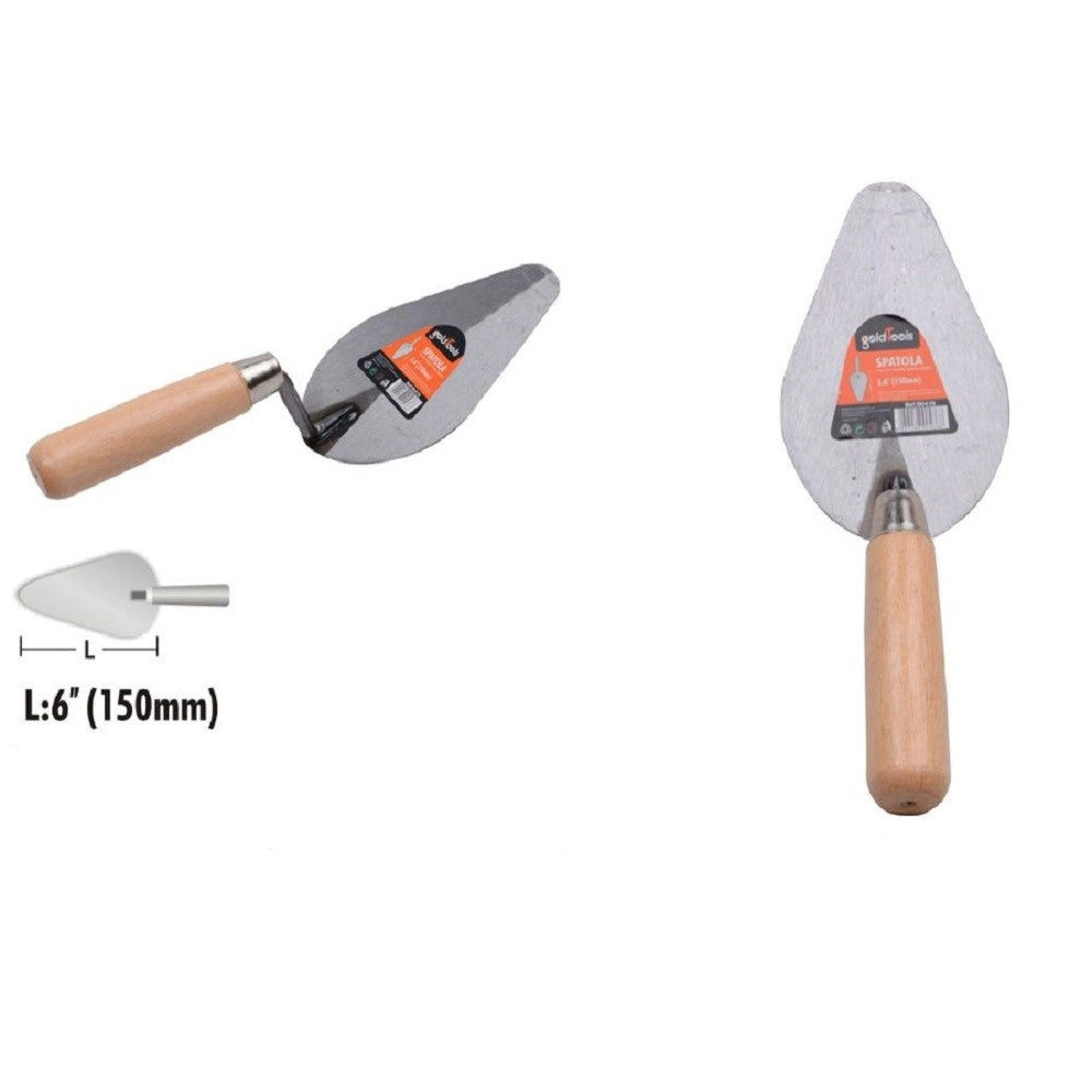 Trade Shop - Spatola Forma Pesca Cazzuola Acciaio 150 Mm 6" Manico In Legno Ferramenta 90476 -