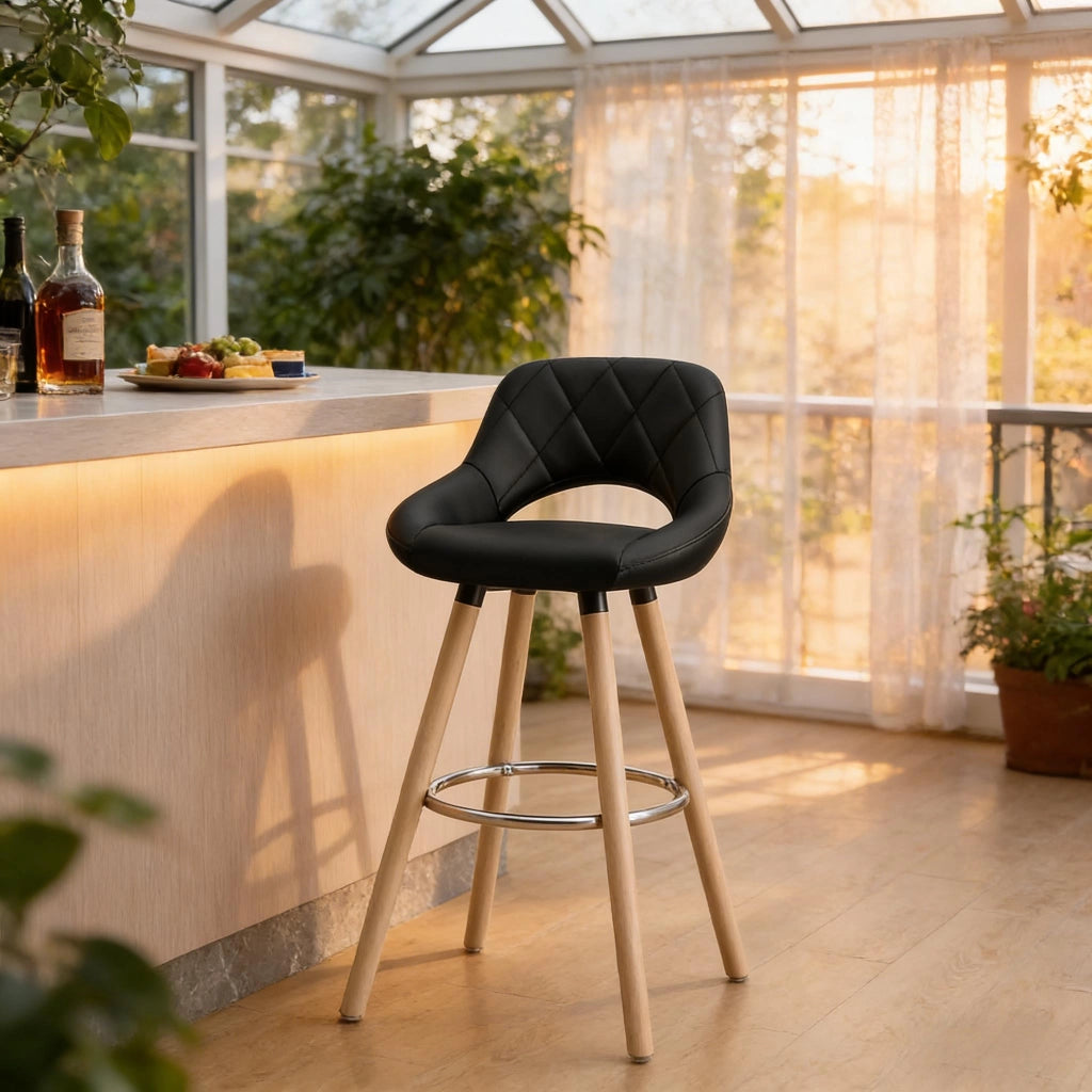 SGABELLO Bar con Schienale 68 cm Nero in Similpelle e Legno