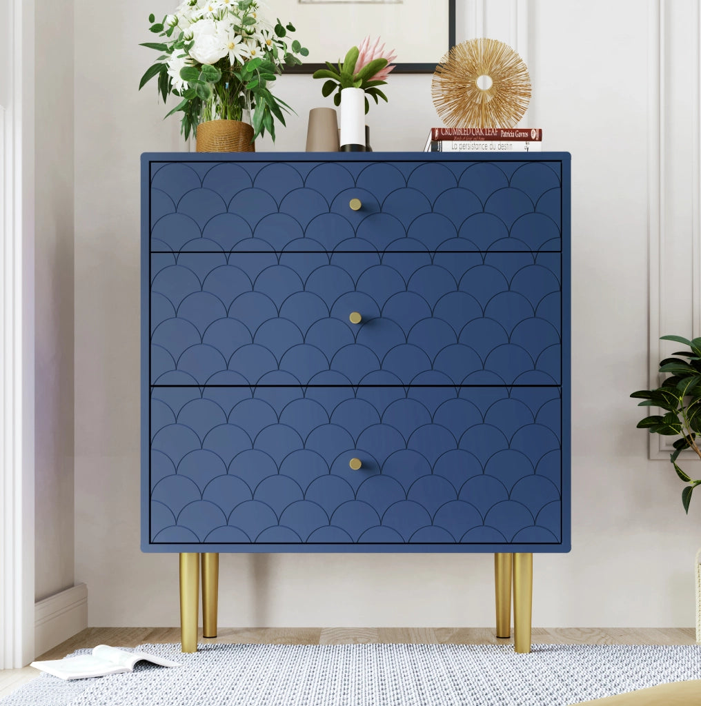 Cassettiera a 3 cassetti in legno e metallo; blu navy; 75 x 40 x 89 cm