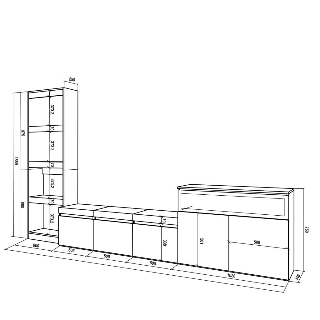Mobile TV, Soggiorno, 310x35x186cm, Per TV fino a 65", Camino elettrico, colore Rovere e nero RF3154