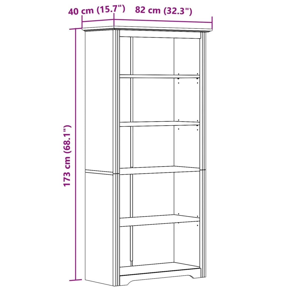 Libreria-Scaffale per Libri-Mobile di Stoccaggio BODO 5 Ripiani 82x40x173cm Legno Massello Pino Marrone