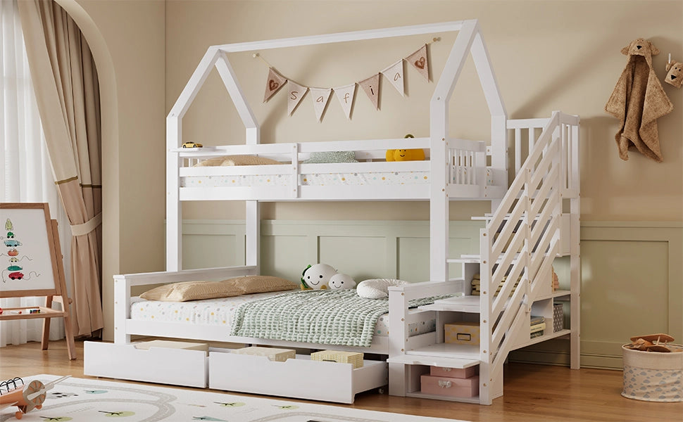 letto a castello in legno massiccio e mdf bianco 90x200 cm