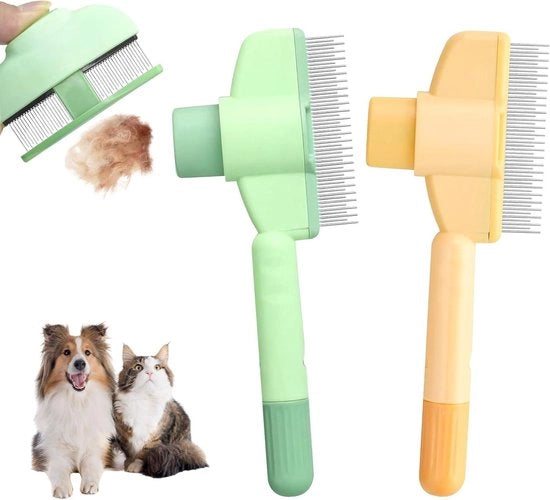 Due pezzi di spazzola a flash per gatti con pelo lungo e corto, con denti metallici in acciaio inossidabile lunghi e corti per eliminare le maglie.