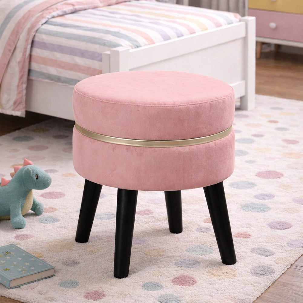 Pouf Sgabello Rotondo Rosa Design Moderno Poggiapiedi con Rivestimento Velluto